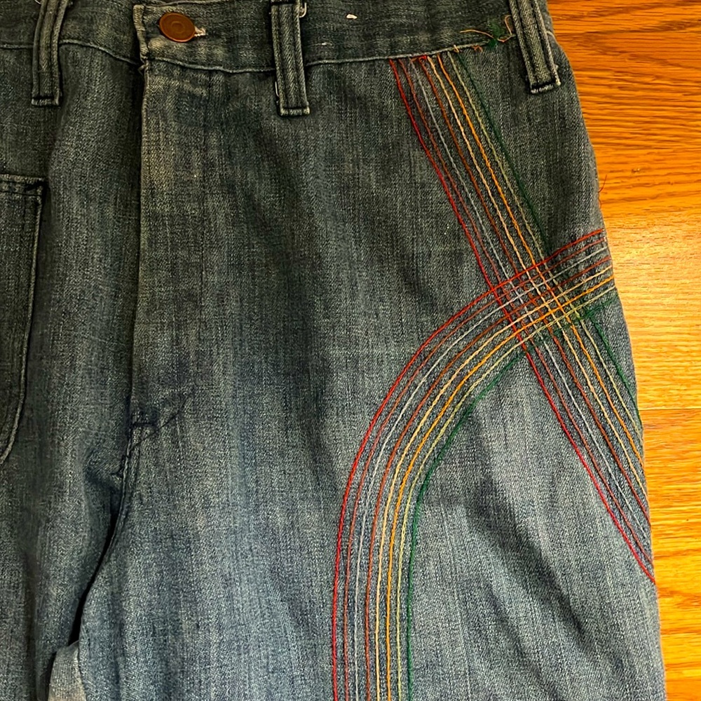 Vintage Rainbow Stitching High Waisted Jeans